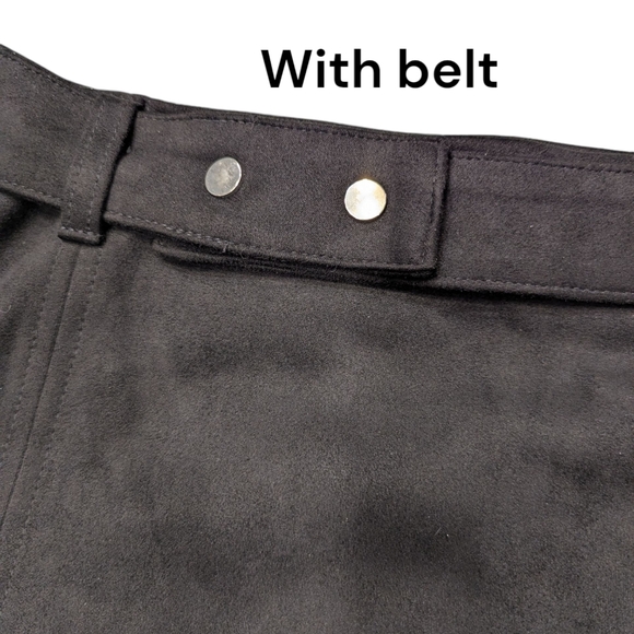 Haute Monde | A-Line Mini Belted Faux Suede Skirt | Black | Large - Picture 2 of 8